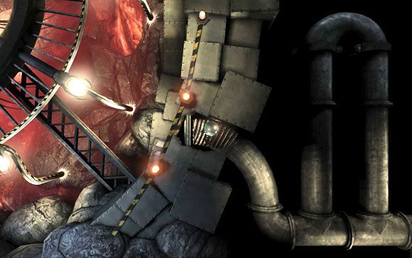 Gdy brama zostanie otwarta, ponownie wleć do szybu awaryjnego [#1], którym przedostaniesz się do zniszczonego pomieszczenia - Zakończenie 1 | Zakończenia | Unmechanical - Unmechanical - poradnik do gry