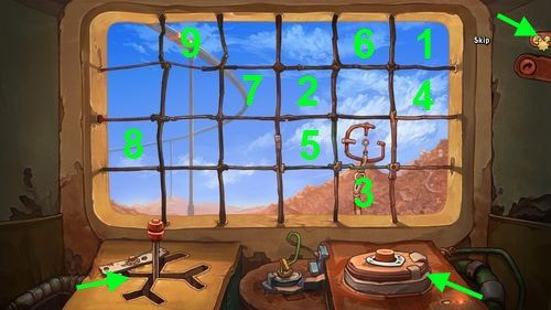 Przed Tobą pierwsza mini-gra - używając dźwigni po lewej stronie ekranu należy przemieścić celownik w miejsce, gdzie widoczne są dwa biało czerwone oznaczenia na podniebnej autostradzie - Deponia: Przygotuj kapsułę (Kuvaq) - solucja, opis przejścia - Deponia - poradnik do gry