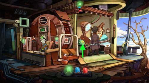 Napełnij jeden z balonów (Balloons) z ekwipunku gazem rozweselającym (Laughing Gas) i przejdź do zaułka - Deponia: Skontaktuj się z Cletusem (Kuvaq) - solucja, opis przejścia - Deponia - poradnik do gry