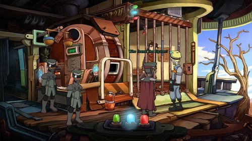 W pewnym momencie do pomieszczenia wchodzą wojskowi Organonów wypytując o Goal - Deponia: Skontaktuj się z Cletusem (Kuvaq) - solucja, opis przejścia - Deponia - poradnik do gry