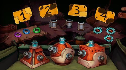 Korzystając ze wskazówek otrzymanych od Doca zrób dopasuj części do widocznych urządzeń - Deponia: Uruchom wózek kopalniany (Kopalnia złomu) - solucja, opis przejścia - Deponia - poradnik do gry