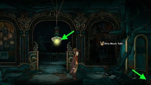 Idź dalej w prawo, aż zobaczysz brudną mozaikę na ścianie (Dirty Mosaic Table) - Deponia: Rozejrzyj się po stacji (Niższa Stacja Wschodzenia) - solucja - Deponia - poradnik do gry