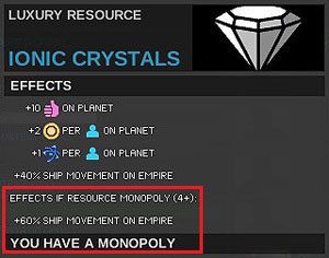 Bycie monopolistą w tym przypadku podniosło o 60% zasięg ruchu dla naszych statków - Surowce strategiczne - Surowce - Endless Space - poradnik do gry
