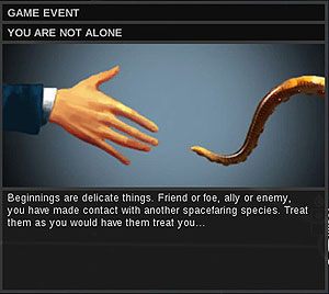 Wówczas okno dyplomacji zostanie wzbogacone o hologramową podobiznę przedstawiciela świeżo poznanej rasy oraz plastycznie ujętą linię łączącą obie postacie, będącą symbolicznym odzwierciedleniem wzajemnych relacji - Dyplomacja - Endless Space - poradnik do gry