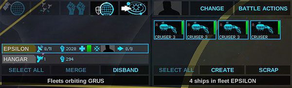 Flota Epsilon: cztery jednostki, MP = 2028, CMD = 8 na 11 możliwych - Flota - Endless Space - poradnik do gry