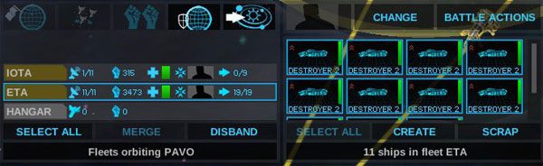 Flota Eta: jedenaście statków, MP=3473, CMD=11 na 11 możliwych - Flota - Endless Space - poradnik do gry