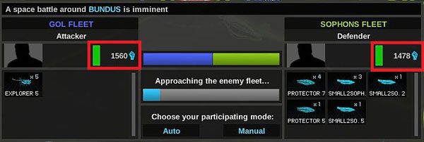 Obie floty prezentują podobną siłę ognia, mimo, że zgrupowanie komputera jest dwa razy liczniejsze - Przed bitwą - Walka - Endless Space - poradnik do gry
