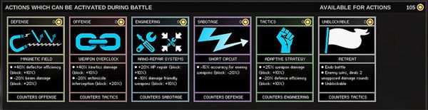 Sześć kart, po jednej z każdej dziedziny - Karty walki - Walka - Endless Space - poradnik do gry