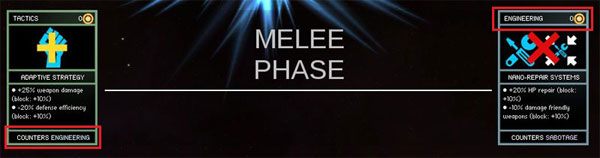 Tym razem ta sama karta taktyczna zablokowała kartę inżynieryjną w fazie działania bliskiego zasięgiu - Karty walki - Walka - Endless Space - poradnik do gry