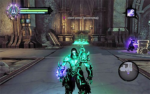 Zauważ, że trafienie w przełącznik doprowadziło do odblokowania dostępu do niewielkiej wnęki, w której ukryto pokazaną na powyższym screenie platformę - Przeszukaj Miasto Umarłych - zachodnia część | Miasto Umarłych | Darksiders 2 - Darksiders 2 - poradnik do gry