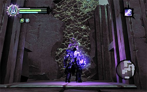 Pozostań jeszcze we wschodniej części badanej lokacji i na sam koniec zlokalizuj pokazane na powyższym screenie interaktywne pnącza - Przeszukaj Miasto Umarłych - powrót do zachodniej części | Miasto Umarłych - Darksiders 2 - poradnik do gry