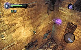 5) Tuż po złapaniu się nowej półki opuść się na tę, która znajduje się poniżej i dopiero wtedy zacznij przesuwać się w lewo - Przeszukaj Miasto Umarłych - powrót do wschodniej części | Miasto Umarłych - Darksiders 2 - poradnik do gry