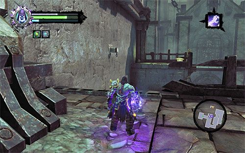 Po znalezieniu się na górnym balkoniku użyj przełącznika i opuść to pomieszczenie - Przeszukaj Miasto Umarłych - górne poziomy (1) | Miasto Umarłych | Darksiders 2 - Darksiders 2 - poradnik do gry