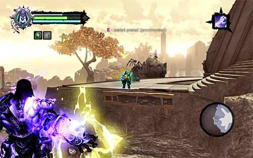 Zbliż się do miejsca, w którym ustawiłeś wcześniej pierwszą połówkę, przystąp do manualnego celowania (klawisz Q) i po pojawieniu się ikony potwierdzenia namierzenia celu (powyższy screen) rzuć cieniobuchem - Znajdź Archonta | Klucz do odkupienia | Darksiders 2 - Darksiders 2 - poradnik do gry