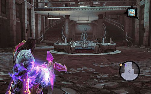 Na początek zajmij się dokładnym zbadaniem obszaru wokół placu, na którym stoczyłeś ostatnią bitwę, pamiętając o tym, że możesz wejść do niektórych zrujnowanych budynków - Znajdź pierwszą część Kostura | Kostur Arafaela | Darksiders 2 - Darksiders 2 - poradnik do gry