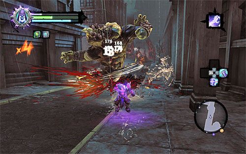 Jeżeli atakowanie udręczonego z użyciem broni palnej nie daje oczekiwanych skutków, to możesz zrezygnować na chwilę ze Zbawienia (klawisz E) i przystąpić do bardziej tradycyjnych walk - Znajdź pierwszą część Kostura | Kostur Arafaela | Darksiders 2 - Darksiders 2 - poradnik do gry