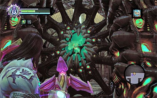 Możesz już podejść do pokazanego na powyższym screenie pierwszego fragmentu Kostura, znajdującego się na górnym balkoniku - Znajdź pierwszą część Kostura | Kostur Arafaela | Darksiders 2 - Darksiders 2 - poradnik do gry