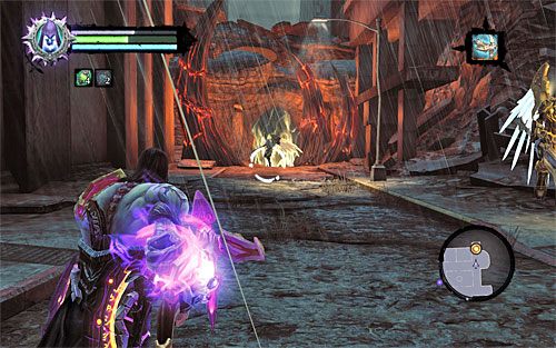 Podnieś broń i wznów przemarsz po schodach, powracając do obszaru, w którym przebywają anioły - Wróć do Uriel z pierwszą częścią | Kostur Arafaela | Darksiders 2 - Darksiders 2 - poradnik do gry