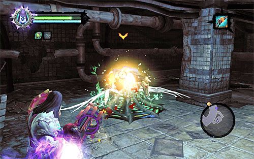 Wznów eksplorację drugiej części podziemnego tunelu i zadbaj o to żeby zbadać południowe pomieszczenie, albowiem dzięki temu zlokalizujesz siódmego upadłego anioła (poboczne zadanie [Księga Umarłych]; powyższy screen) - Znajdź drugą część Kostura (2) | Kostur Arafaela | Darksiders 2 - Darksiders 2 - poradnik do gry