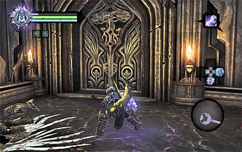 W trakcie przemarszu na północ zbadaj niewielki prawy balkonik, na którym pozostawiono Monetę Przewoźnika - Odszukaj skrybę - początek | Skaza herezji | Darksiders 2 - Darksiders 2 - poradnik do gry