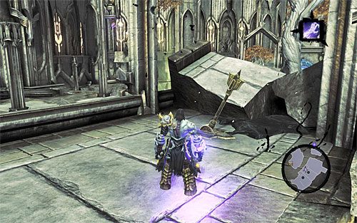 Po detonacji powróć do poprzedniego obszaru i udaj się do miejsca eksplozji, odnajdując tam przełącznik (powyższy screen) - Odszukaj skrybę - wschodnia część cytadeli (1) | Skaza herezji | Darksiders 2 - Darksiders 2 - poradnik do gry