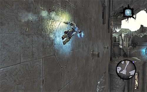 Powróć do portalu, z którego przed chwilą wyskoczyłeś i zaczekaj aż zostaniesz katapultowany w stronę ściany, po której musisz oczywiście zacząć biec (powyższy screen) - Odszukaj skrybę - północna część cytadeli (1) | Skaza herezji | Darksiders 2 - Darksiders 2 - poradnik do gry