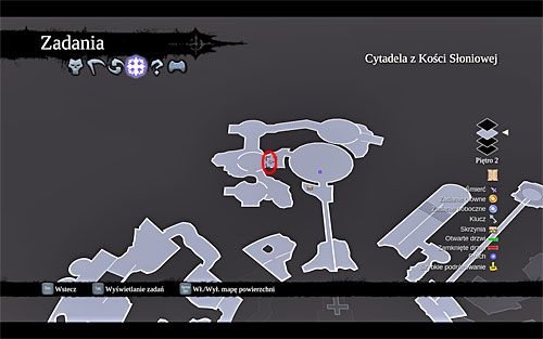 Niezależnie od tego czy zdecydowałeś się na dotarcie do skrzyni z losowym skarbem czy też nie, musisz powrócić do żółtej kuli, która została naładowana jako ostatnia i zniszczyła czarne twory - Odszukaj skrybę - północna część cytadeli (2) | Skaza herezji | Darksiders 2 - Darksiders 2 - poradnik do gry