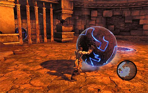 Po eksplozji podejdź do kuli i zacznij ją przetaczać - Przywróć Górski Ogień (2) | Górski Ogień | Darksiders 2 - Darksiders 2 - poradnik do gry