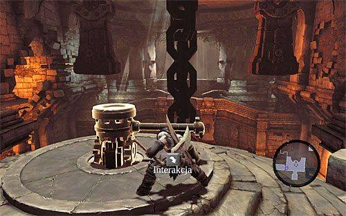 Po załatwieniu wszystkich spraw wejdź w interakcję z pokazanym na powyższym screenie mechanizmem, przemieszczając się w przeciwnym kierunku do ruchu wskazówek zegara - Przywróć Górski Ogień (3) | Górski Ogień | Darksiders 2 - Darksiders 2 - poradnik do gry