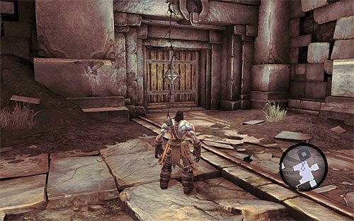 Skorzystaj z pokazanych na powyższym screenie północnych drzwi, prowadzących do klatki schodowej - Wróć do Alyi | Górski Ogień | Darksiders 2 - Darksiders 2 - poradnik do gry