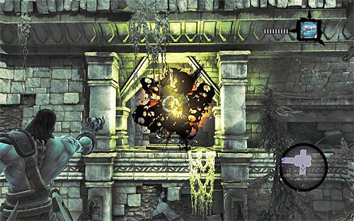 Jedyna różnica jest taka, że uśpione cieniobuchy nie eksplodują w momencie kontaktu z celem, tak więc musisz dodatkowo wycelować w tego, który przykleił się do kuli i użyć pistoletu - Przywróć Górskie Łzy (1) | Górskie Łzy | Darksiders 2 - Darksiders 2 - poradnik do gry