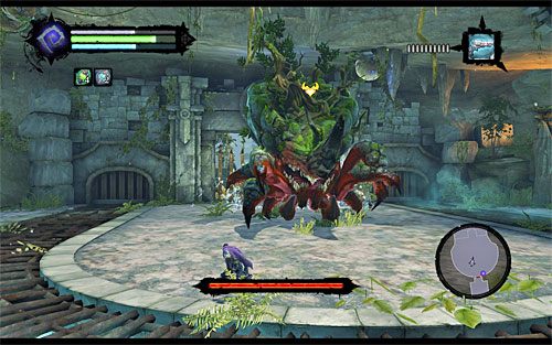 Pojedynek z Karkinosem od starć z poprzednimi bossami różni się tym, że do odniesienia zwycięstwa nie wystarczy sprawdzona taktyka uników i szybkich ciosów - Boss 4 - Karkinos | Górskie Łzy | Darksiders 2 - Darksiders 2 - poradnik do gry