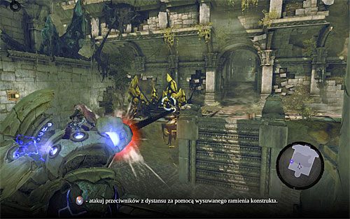 Po zajęciu miejsca na pokładzie konstrukta zbliż się nim do zbiornika wodnego oddzielającego obie wysepki - Zbudź konstrukta (1) | Wiara góry przenosi | Darksiders 2 - Darksiders 2 - poradnik do gry
