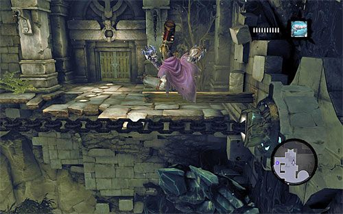 Pozostaw w tym miejscu konstrukta i udaj się prosto, przeskakując na pierwszy drewniany słup - Zbudź konstrukta (2) | Wiara góry przenosi | Darksiders 2 - Darksiders 2 - poradnik do gry