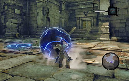 Powróć na dół (możesz śmiało zeskoczyć) i przetocz wyzwoloną niedawno kulę do dziury znajdującej się w ziemi - Zbudź konstrukta (2) | Wiara góry przenosi | Darksiders 2 - Darksiders 2 - poradnik do gry