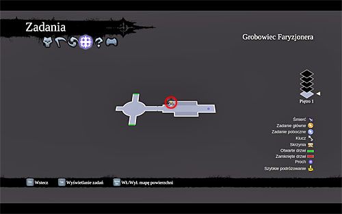 2) Stronicę ukryto na niewielkiej skalnej półce i żeby do niej dotrzeć musisz przejechać windą na pierwsze piętro grobowca, a następnie w pobliżu pokazanego na mapce miejsca przystąpić do wspinaczki - Królestwo Umarłych | Księga Umarłych | Darksiders 2 - Darksiders 2 - poradnik do gry