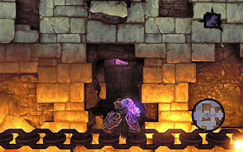 Zatrzymaj się mniej więcej w połowie drogi i obróć się w stronę pokazanej na powyższym screenie dziury we wschodnim murze - Szrama - dotarcie do miejsca pobytu Ghorna | DODATKOWE LOKACJE - Darksiders 2 - poradnik do gry