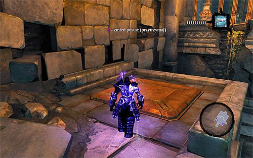 Wyślij każdą z połówek duszy Śmierci do pokazanych na powyższych screenach płyt naciskowych, doprowadzając do podniesienia się platformy, na której znajduje się Twoja skamieniała postać - Kraina Kuźni - inne | DODATKOWE LOKACJE | Darksiders 2 - Darksiders 2 - poradnik do gry