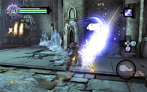 Wejdź do nowego pomieszczenia i przystąp do atakowania przebywających w okolicy lodowych szkieletów, które powinny dość szybko ginąć - Leże Obalonego Króla | DODATKOWE LOKACJE | Darksiders 2 - Darksiders 2 - poradnik do gry