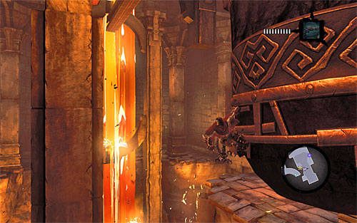 Po złapaniu się krawędzi kotła pozostań w tej samej pozycji i zapobiegawczo odchyl się już do tyłu (przytrzymanie klawisza SHIFT) - Zbudź Wartownika (1) | Serce Góry | Darksiders 2 - Darksiders 2 - poradnik do gry