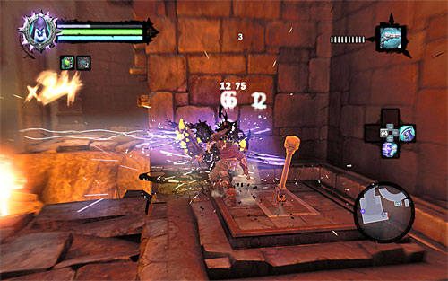 Po zbadaniu zawartości skrzyni przebiegnij po lewej ścianie, odbijając się po drodze od pojedynczego występu - Zbudź Wartownika (1) | Serce Góry | Darksiders 2 - Darksiders 2 - poradnik do gry