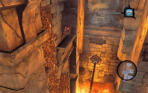 Dla odmiany obróć się teraz w stronę interaktywnych pnączy i odbij się od łańcucha żeby się ich złapać - Zbudź Wartownika (1) | Serce Góry | Darksiders 2 - Darksiders 2 - poradnik do gry