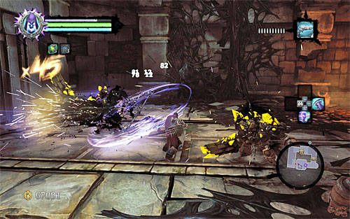 Przejdź do sąsiedniego pomieszczenia, w którym czeka Cię seria walk ze splamionymi konstruktami - Zbudź Wartownika (1) | Serce Góry | Darksiders 2 - Darksiders 2 - poradnik do gry