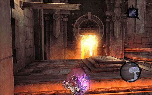 Obróć się w lewo i zacznij od wskoczenia na pierwszy poziomy drewniany słup - Zbudź Wartownika (2) | Serce Góry | Darksiders 2 - Darksiders 2 - poradnik do gry