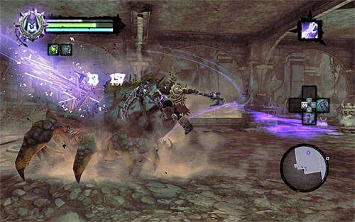 W pomieszczeniu tym czeka Cię pojedynek z dużym skalniakiem i jako że potwór ten jest bardzo wytrzymały można go potraktować jako mini-bossa - Zbudź Wartownika (3) | Serce Góry | Darksiders 2 - Darksiders 2 - poradnik do gry