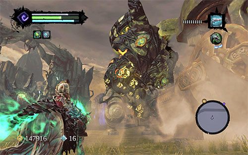 Tuż po tym jak Wartownik spudłuje ze swoim atakiem zbliż się szybko do jego prawej kończyny - Boss 7 - Wartownik | Serce Góry | Darksiders 2 - Darksiders 2 - poradnik do gry