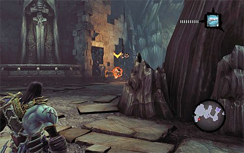 Ustaw się teraz w pokazanym na powyższym screenie miejscu, czyli przy pierwszym moście zwodzonym - Znajdź Wiekuisty Tron (1) | Władca Kości | Darksiders 2 - Darksiders 2 - poradnik do gry