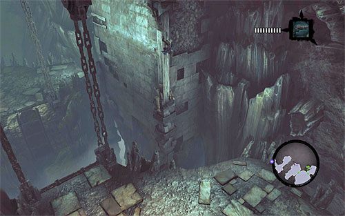 Zeskocz bezpiecznie na dół, a następnie powróć do słupa i ponownie przeskocz na dolną interaktywną krawędź - Znajdź Wiekuisty Tron (2) | Władca Kości | Darksiders 2 - Darksiders 2 - poradnik do gry