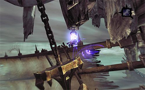 Kolejną akrobację musisz dobrze sobie wymierzyć, a mianowicie użyć Uchwytu Śmierci na interaktywnym zaczepie w momencie gdy ruchoma platforma znajdzie się bezpośrednio przed Tobą - Udaj się do sali tronowej | Władca Kości | Darksiders 2 - Darksiders 2 - poradnik do gry