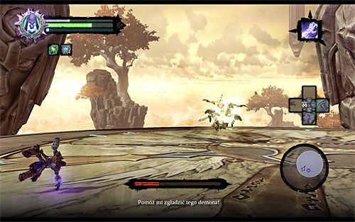 Ostatnia część bitwy jest o tyle trudniejsza, że oprócz znanych Ci już ataków Archonta musisz także unikać jego szarż (powyższy screen), przy czym nie powinno z tym być większych problemów - Staw czoła Archontowi; Boss 18 - Archont | Skaza herezji | Darksiders 2 - Darksiders 2 - poradnik do gry